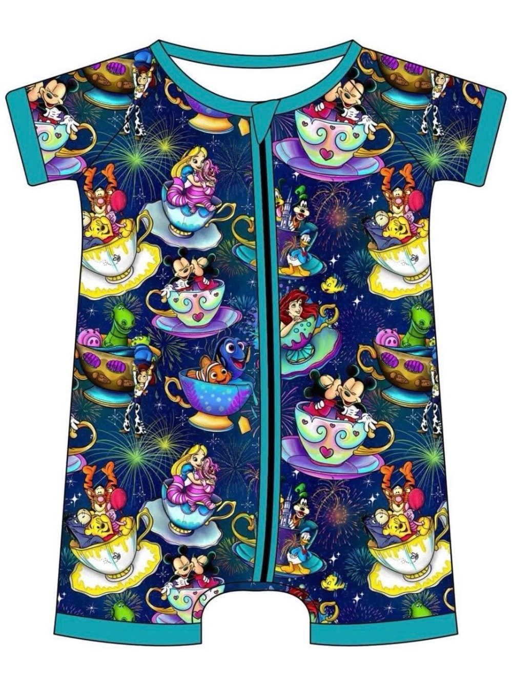 Bamboo Disney Multicolor Teacup Shortie  - Navy Blue Trim
